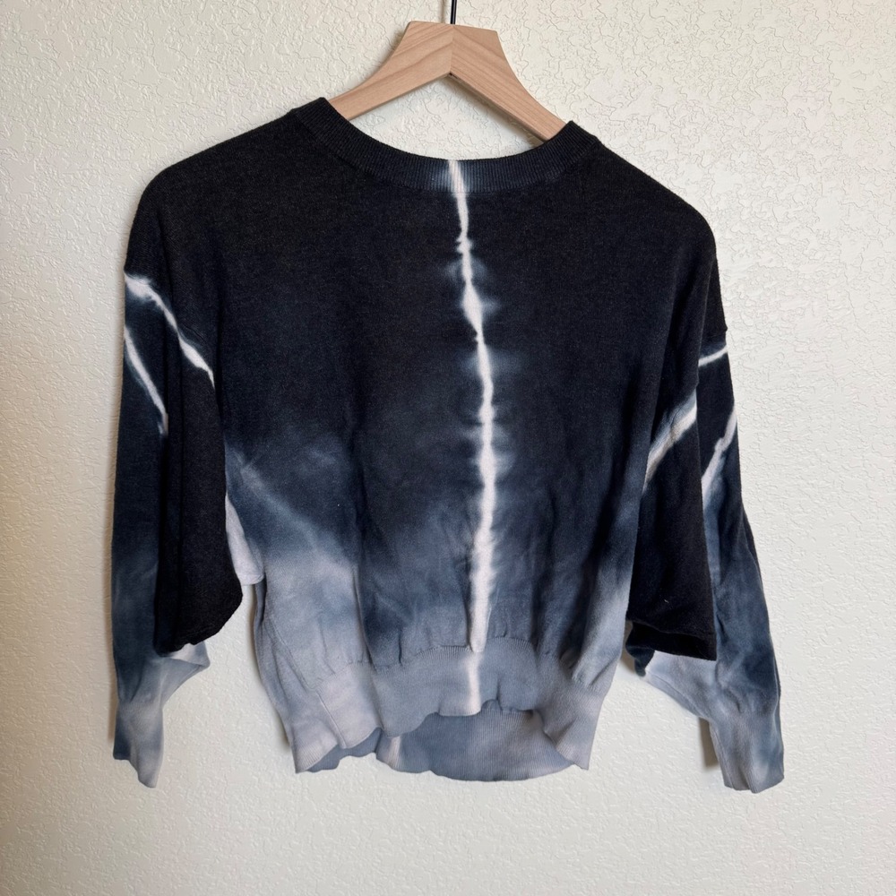 Western Tie Dye Boho Rock & Roll Denim Dolman Sweater Size Medium Black Grey